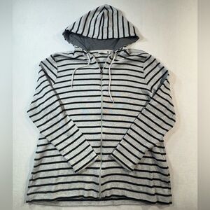 L.L. Bean Women's Zip Hoodie, Black and Gray Striped